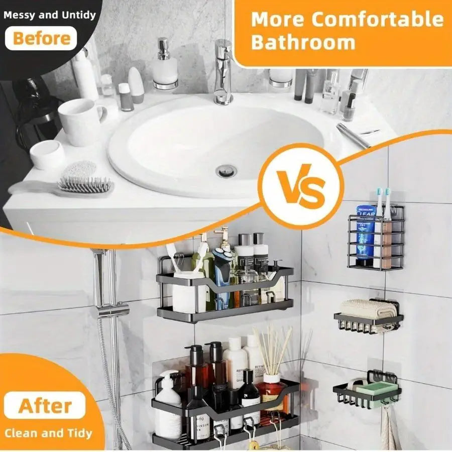 3/5 Pack Adhesive Shower Caddy, Rustproof Stainless Steel Organizer for Bathroom & Kitchen