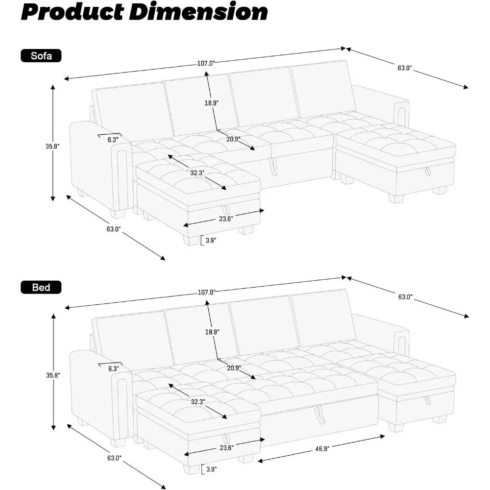 Modular Sectional Sleeper Sofa with Pull Out Bed