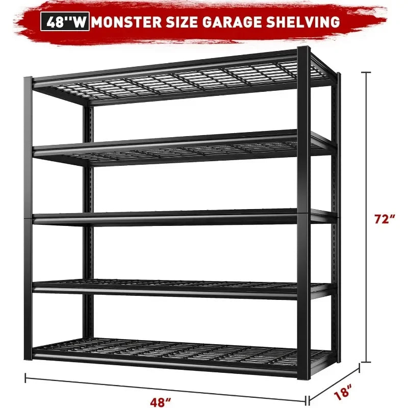 48" Garage Shelving Unit, 2500LBS Capacity, Heavy Duty 2-Piece Storage Rack