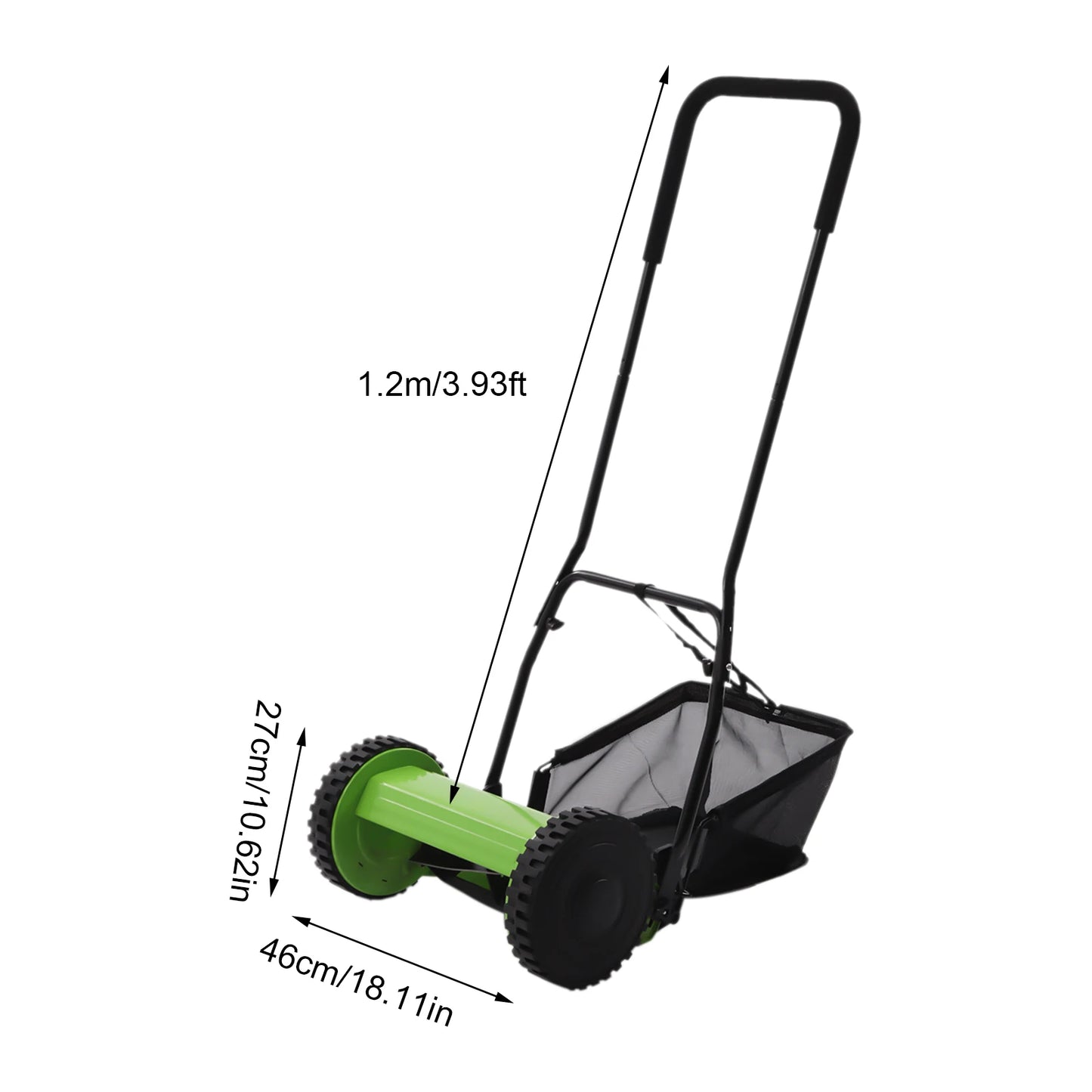 23L Hand Push Lawn Mower Adjustable Cutting Grass Height 12-45mm