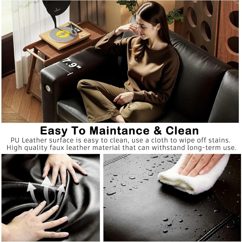 89" Faux Leather Sofa with USB/Type-C, Removable Cushions, Wide Armrests