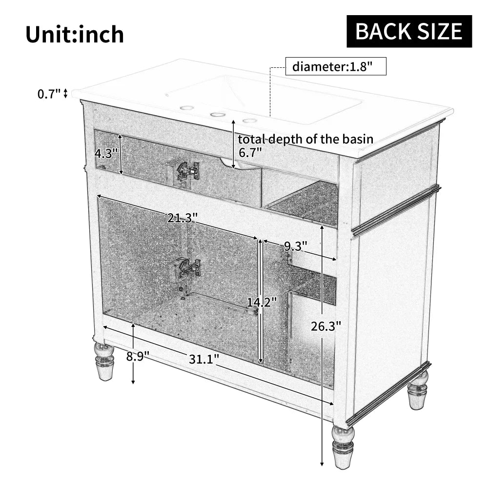 Modern 36" Bathroom Vanity with Sink – Black Finish, Drawers & Durable Frame