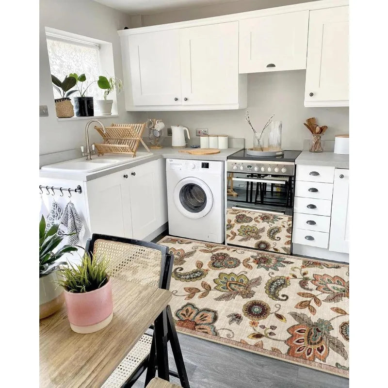 Washable Floral Paisley 3x5 Area Rug, Non-Slip Vintage Accent for Entryway