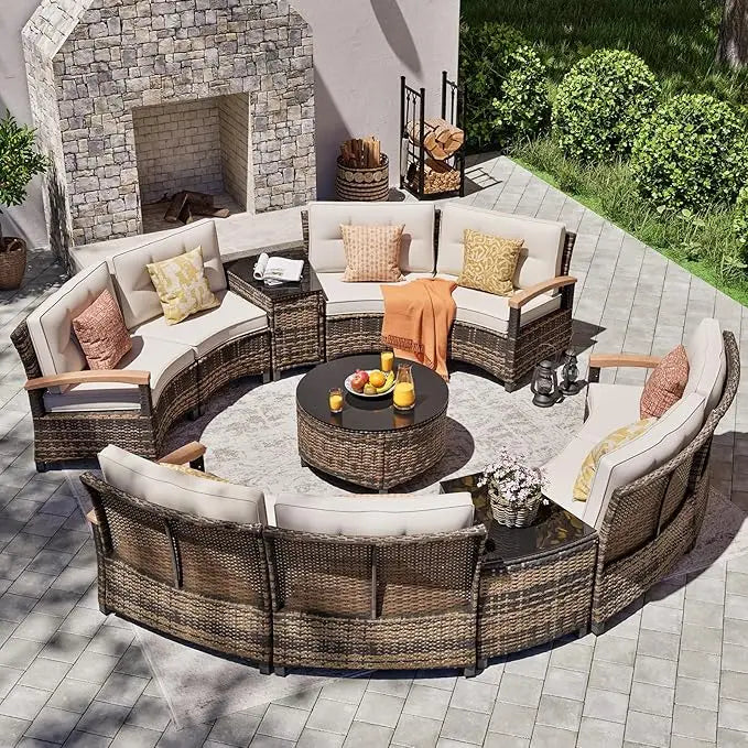 Curved Rattan Patio Set – Modular Half-Moon Outdoor Sofa Set