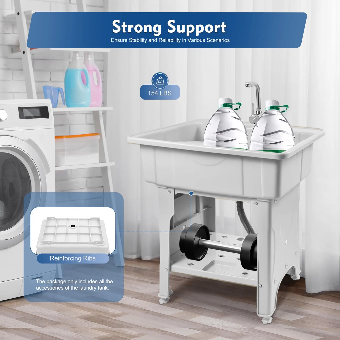 Detached Plastic Laundry Sink with Faucet & Washing Board