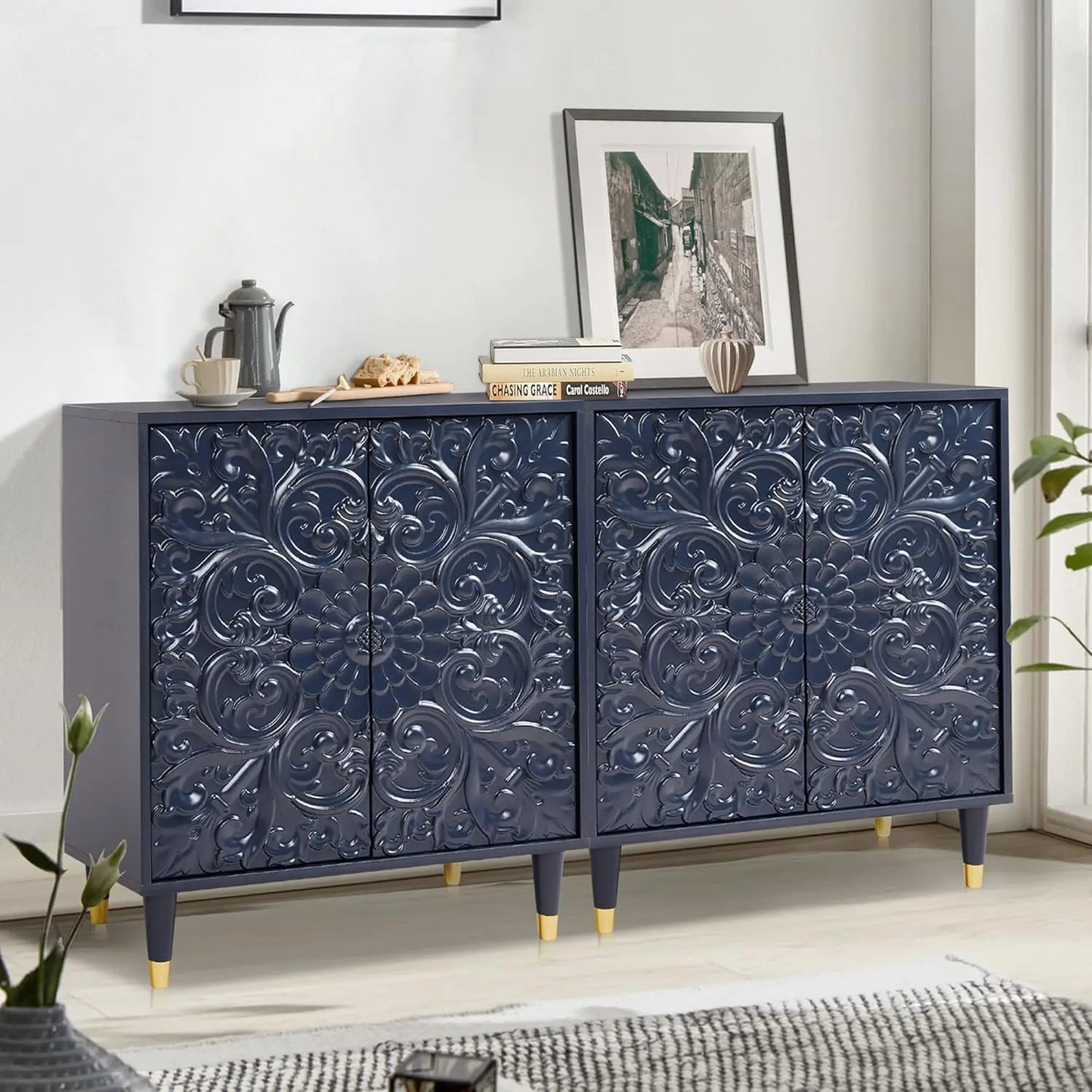 Cabinet Set of 2 Adjustable Shelves Gray Blue