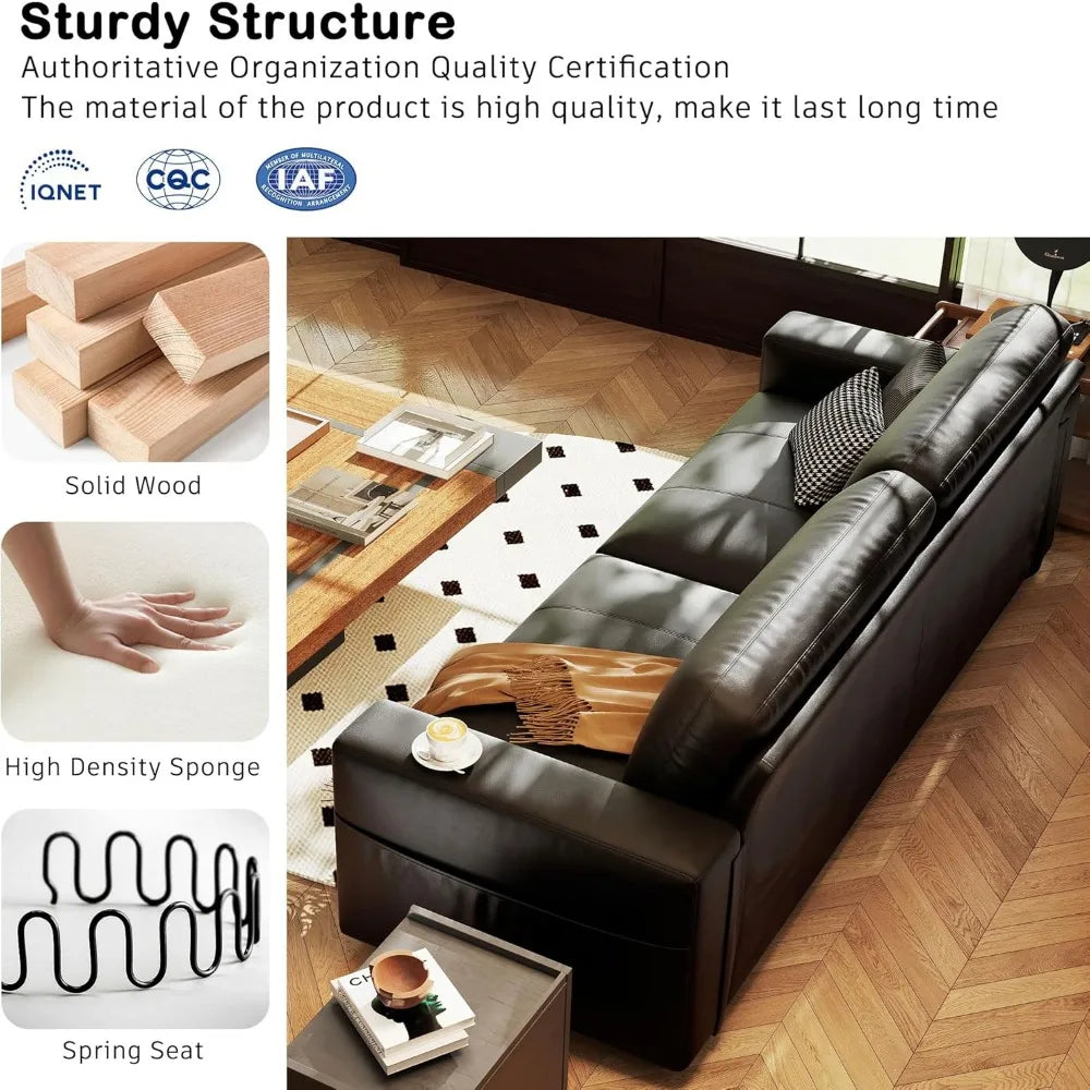 89" Faux Leather Sofa with USB/Type-C, Removable Cushions, Wide Armrests