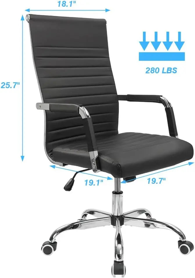 Ribbed Office Desk Chair Mid Back PU Leather Adjustable Swivel Chair with Arms