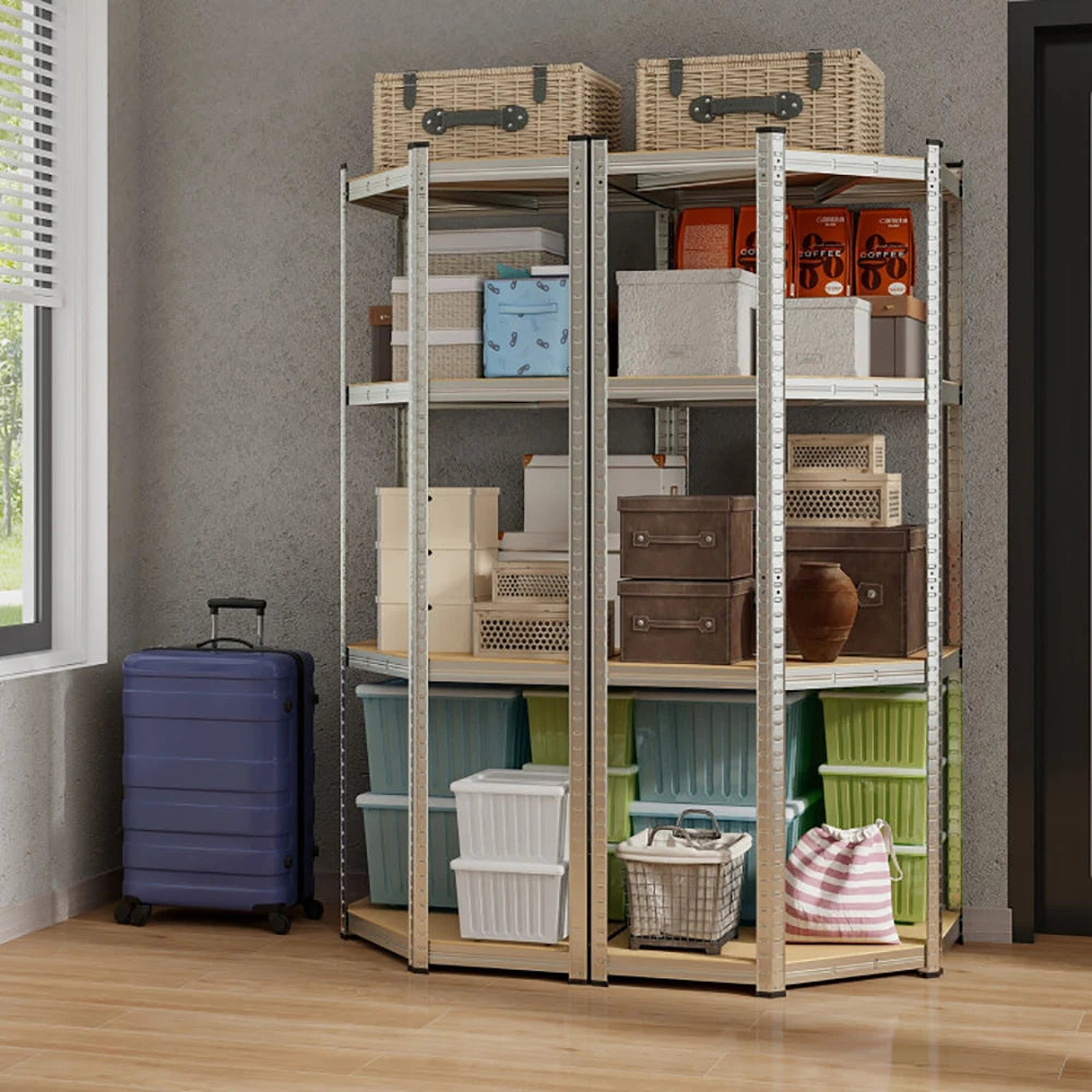 4-Tier Corner Shelving Unit, Adjustable Blue/Silver Utility Storage Rack