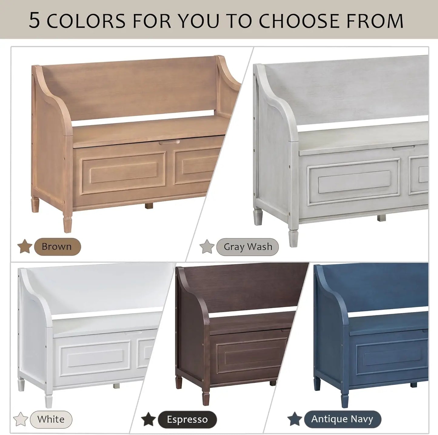 Multifunctional Entryway Wooden Storage Bench with Shoe Cabinet and Safety Hinge