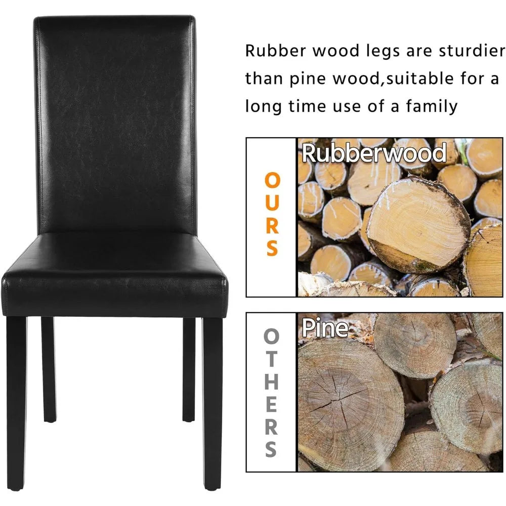 Set of 4 Leather Dining Chairs, Modern Armless Side Chairs with Solid Wood Legs