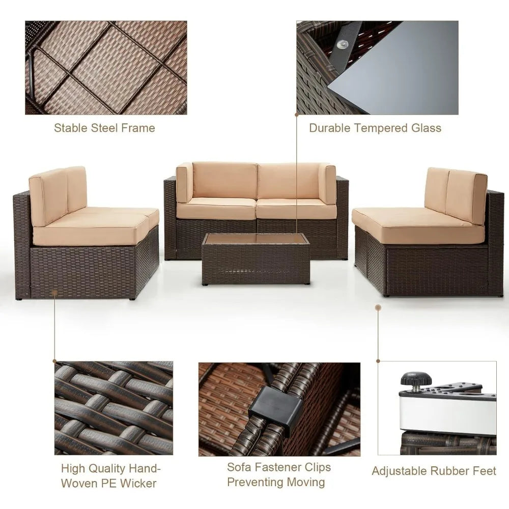 U-MAX 7-Piece Patio Set with Fire Pit – Rattan Sectional Sofa for Outdoor Comfort