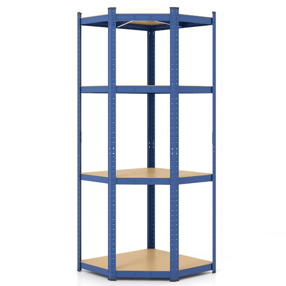 4-Tier Corner Shelving Unit, Adjustable Blue/Silver Utility Storage Rack
