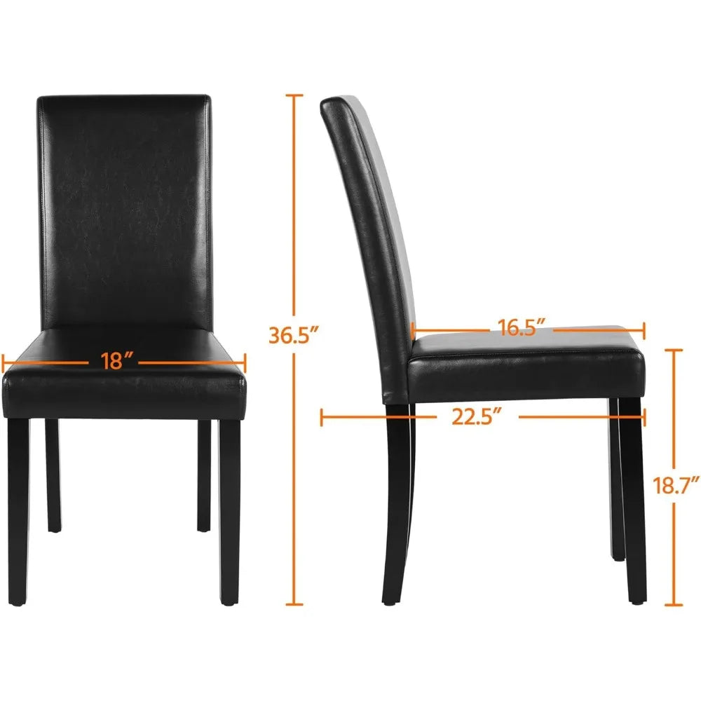 Set of 4 Leather Dining Chairs, Modern Armless Side Chairs with Solid Wood Legs