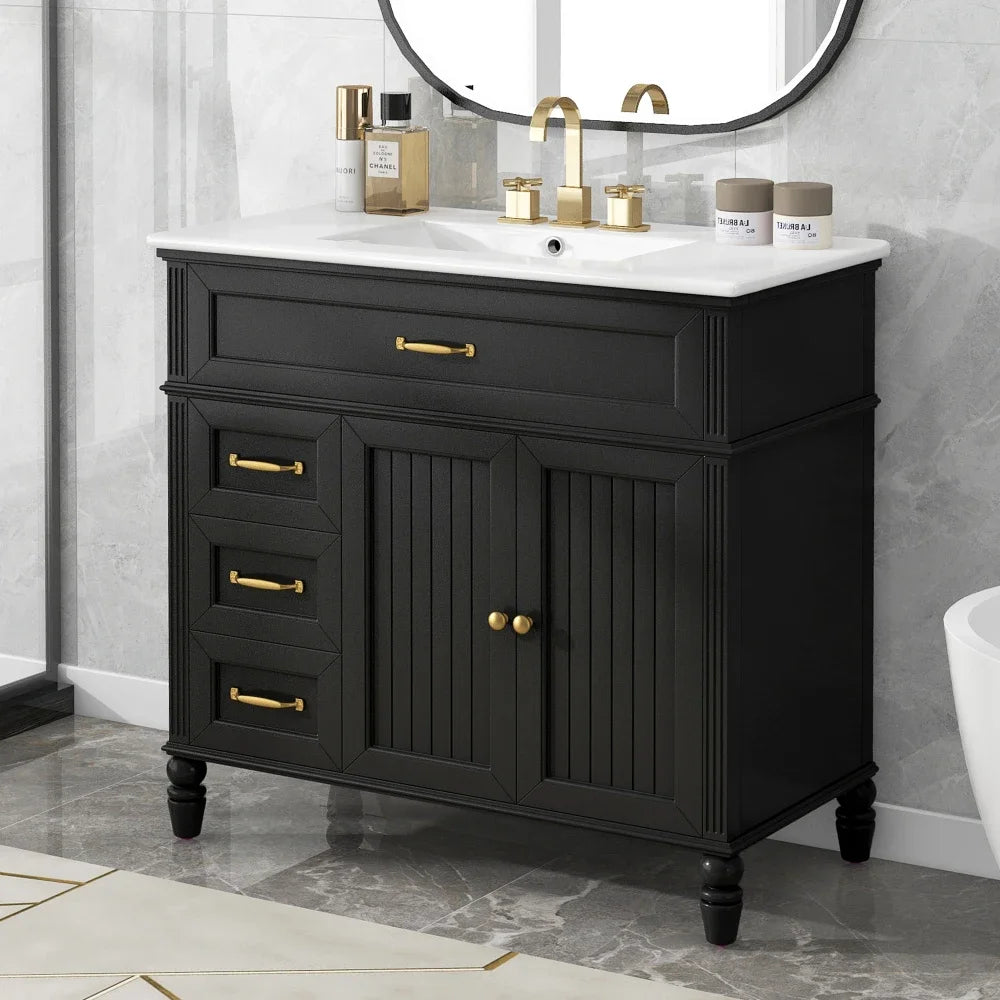 Modern 36" Bathroom Vanity with Sink – Black Finish, Drawers & Durable Frame