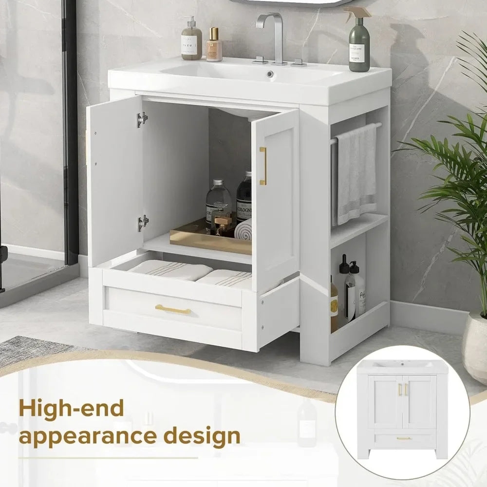 Freestanding Bathroom Vanity with Sink, Wood Storage Cabinet and Drawer