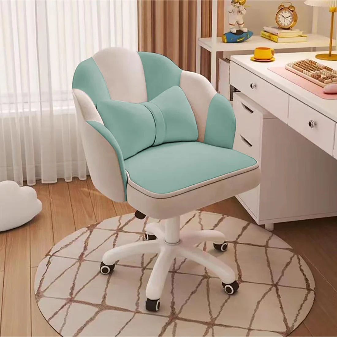 Velvet Petal Desk Chair – Cute Butterfly Vanity Chair with Bow Cushion for Office or Bedroom