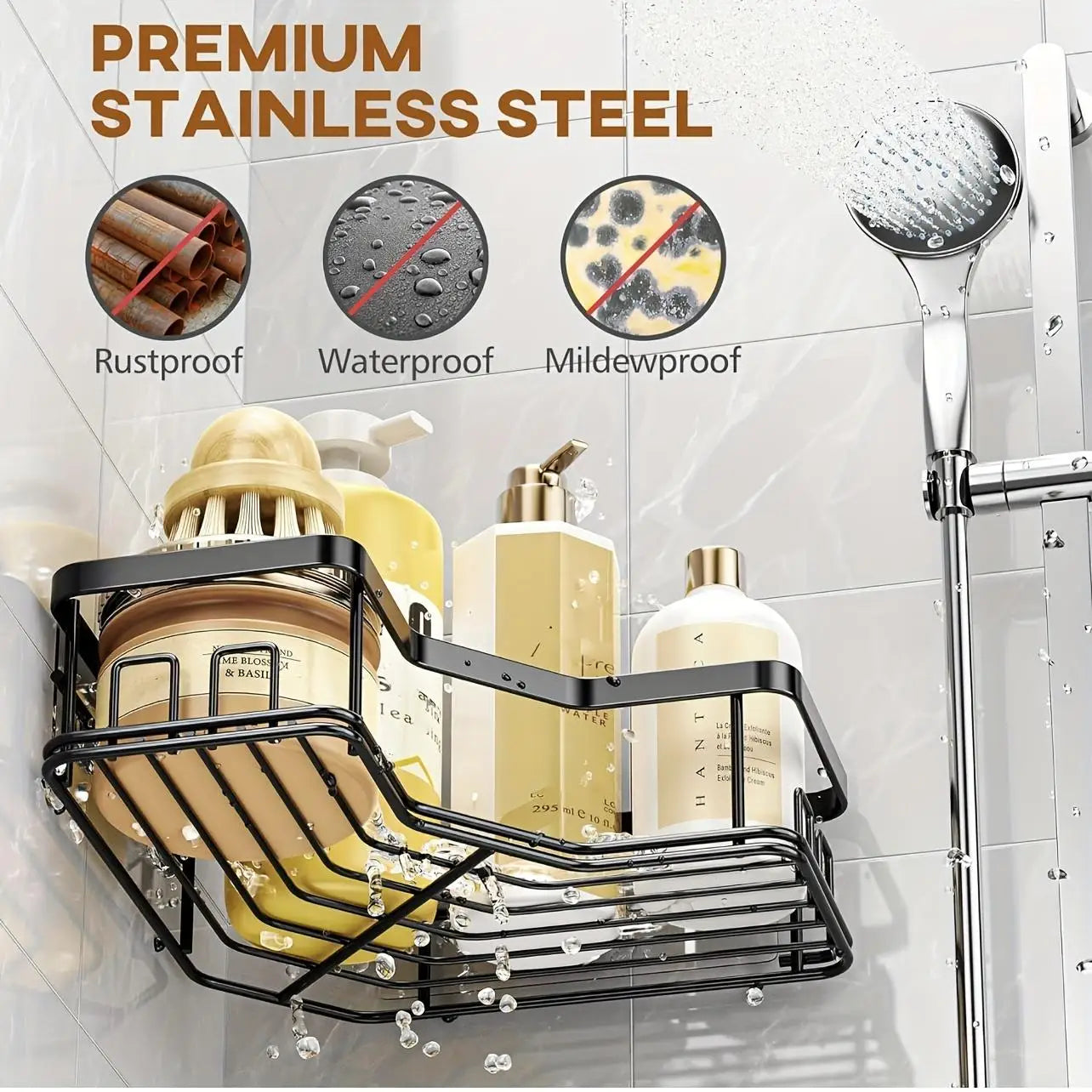 3/5 Pack Adhesive Shower Caddy, Rustproof Stainless Steel Organizer for Bathroom & Kitchen