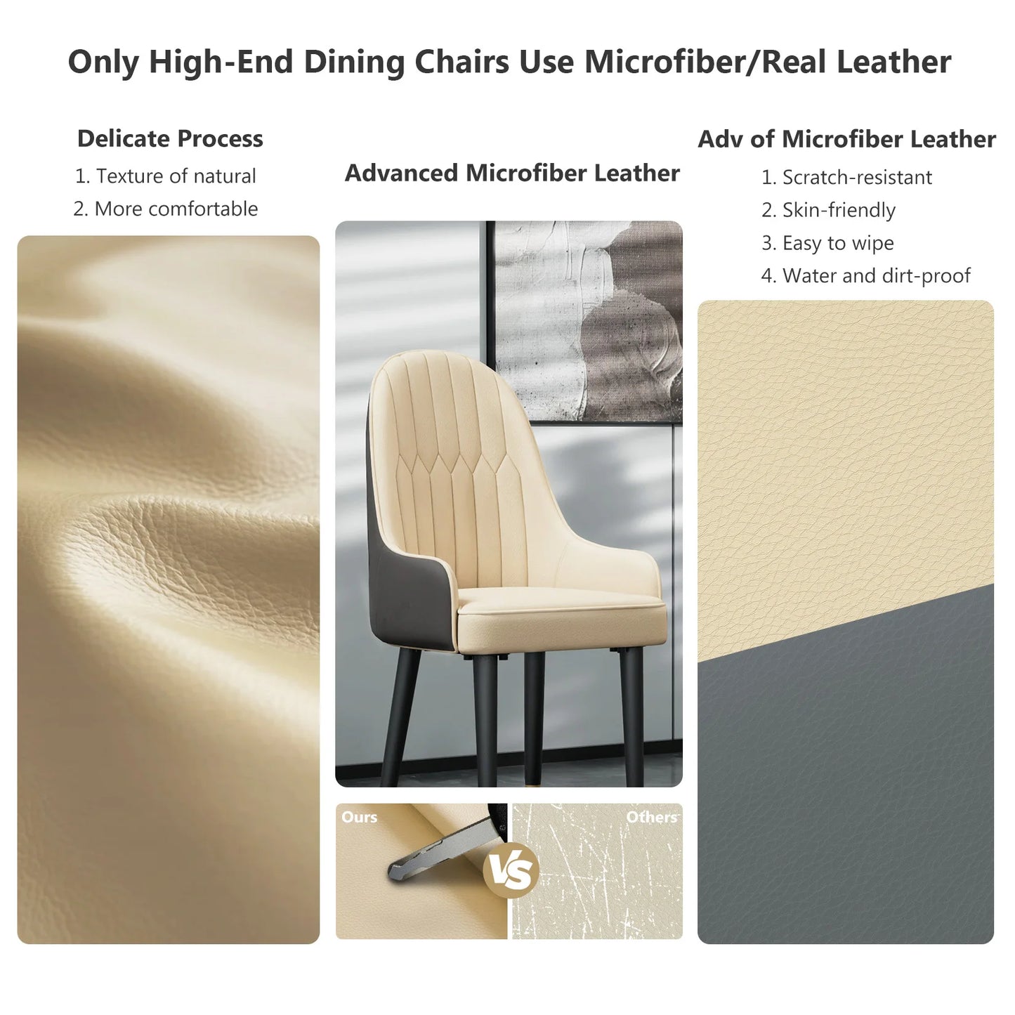 Set of 2 Faux Leather Dining Chairs, Mid-Century Wood Legs