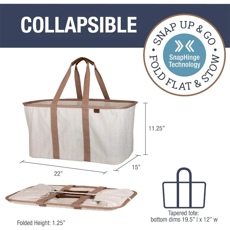 Luxe Herringbone Collapsible Laundry Tote - 2-Pack 50L, Foldable Storage Bins