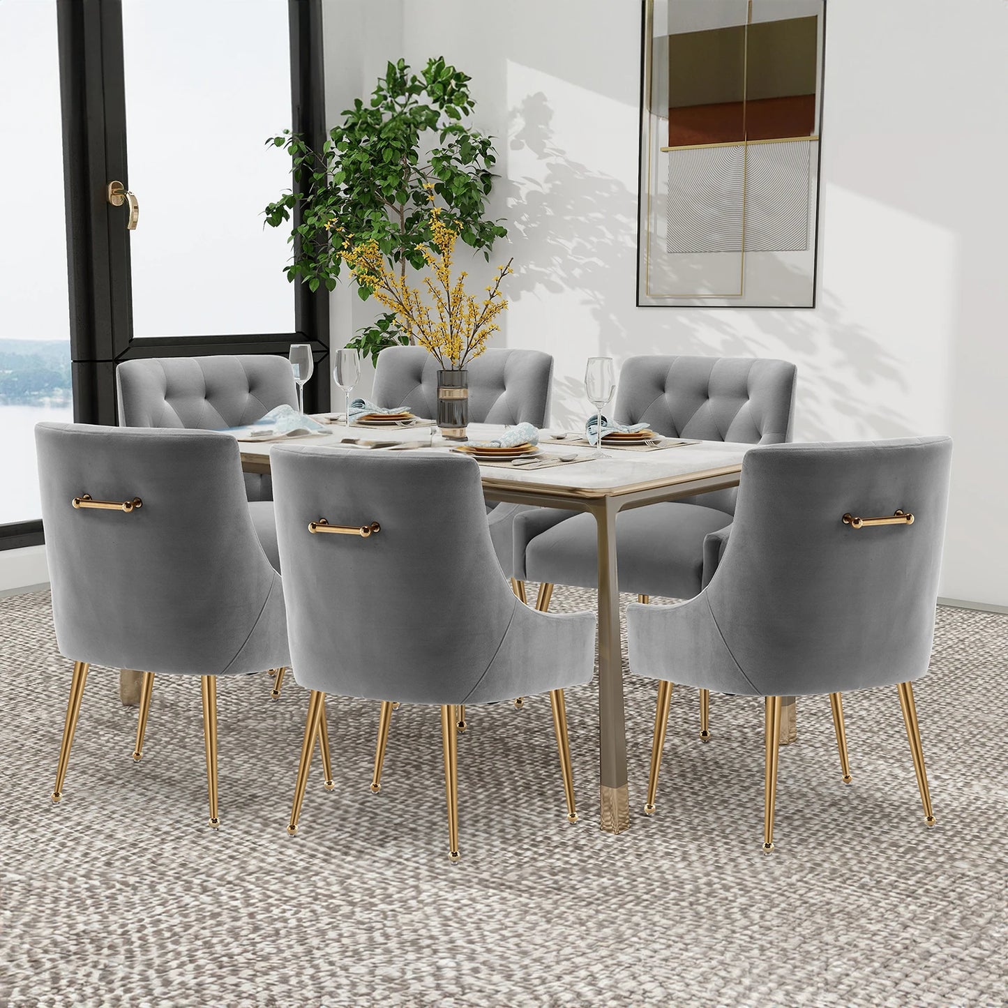 SEYNAR Modern Dining Chairs Set of 6, Tufted Back Armless Chair