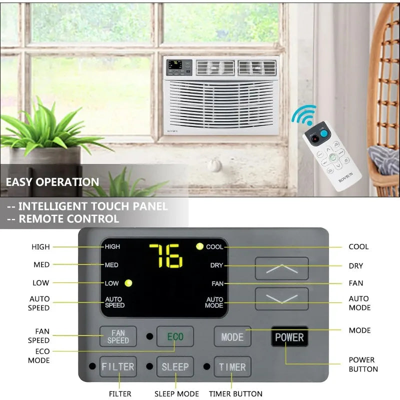 8,000 BTU 3-in-1 Window AC – Cool, Dehumidify & Fan with Remote & Install Kit