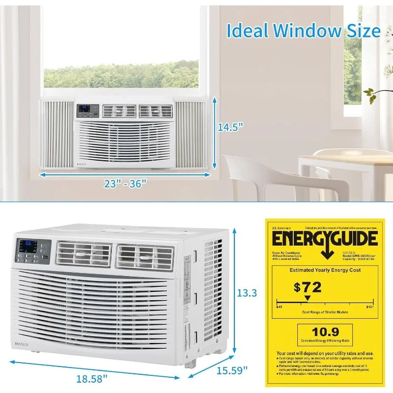 8,000 BTU 3-in-1 Window AC – Cool, Dehumidify & Fan with Remote & Install Kit