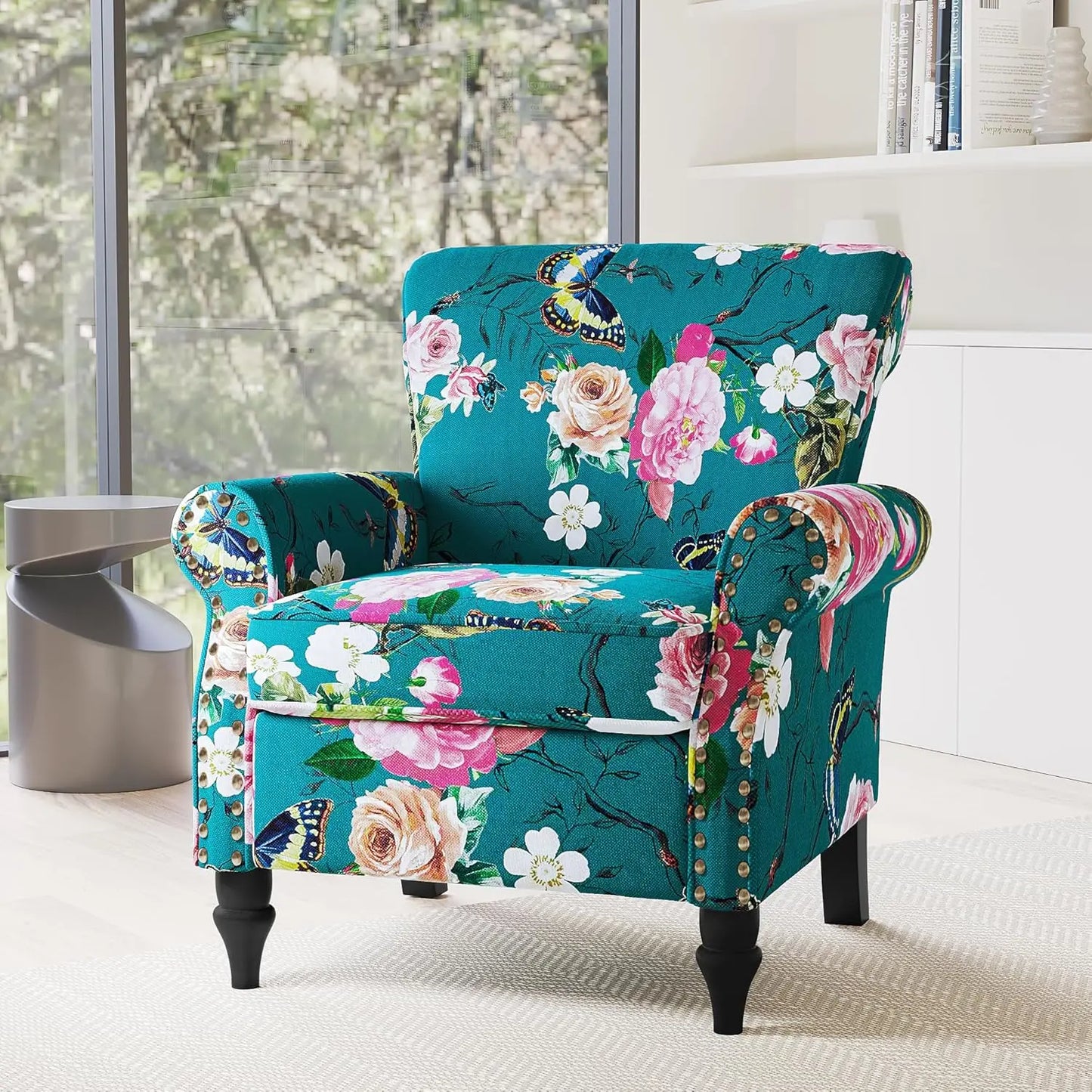 Accent Arm Chair, Upholstered High Back Wingback with Nailhead Trim