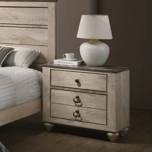White Wash 4-Piece Bedroom Set-King Bed, Dresser, Mirror and Nightstand