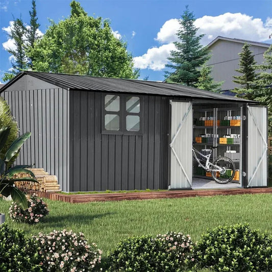 ✅ 10' x 12' Extra Large Metal Storage Shed with Lockable Doors & Window – Outdoor Tiny House Style