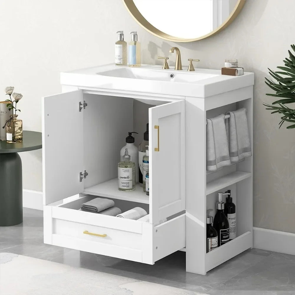 Freestanding Bathroom Vanity with Sink, Wood Storage Cabinet and Drawer