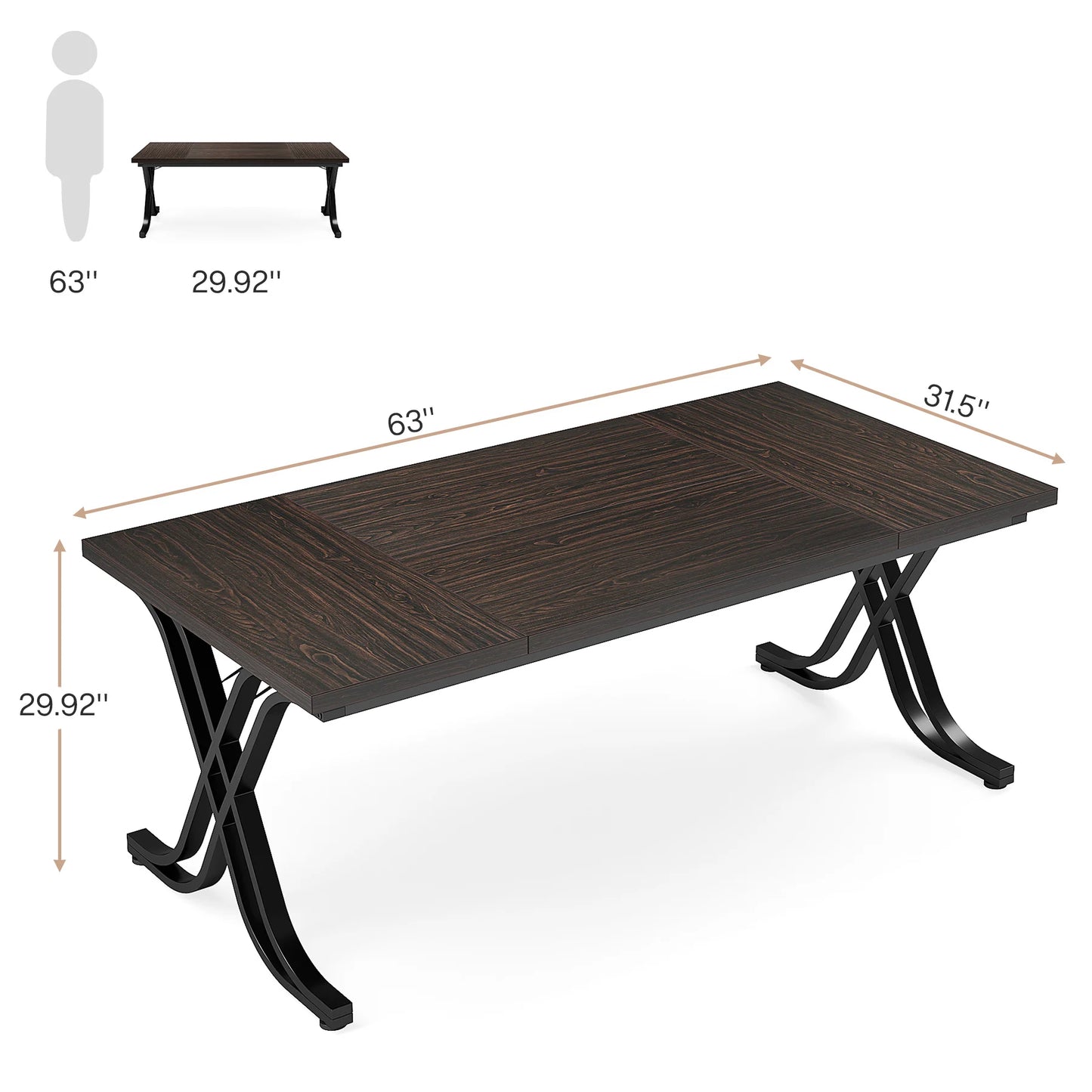 Tribesigns 63" Executive Desk, Large Office Computer Desk with Wood Top and Metal Frame