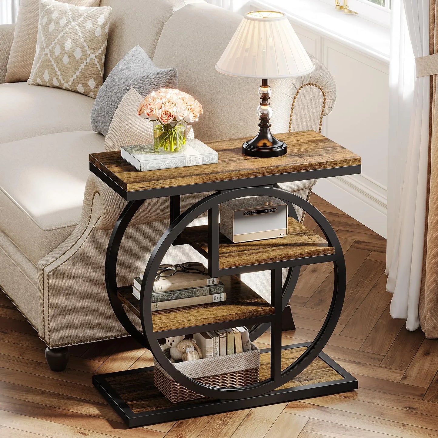 Tribesigns End Table 4-Tier Wood Narrow Side Table with Storage Shelves