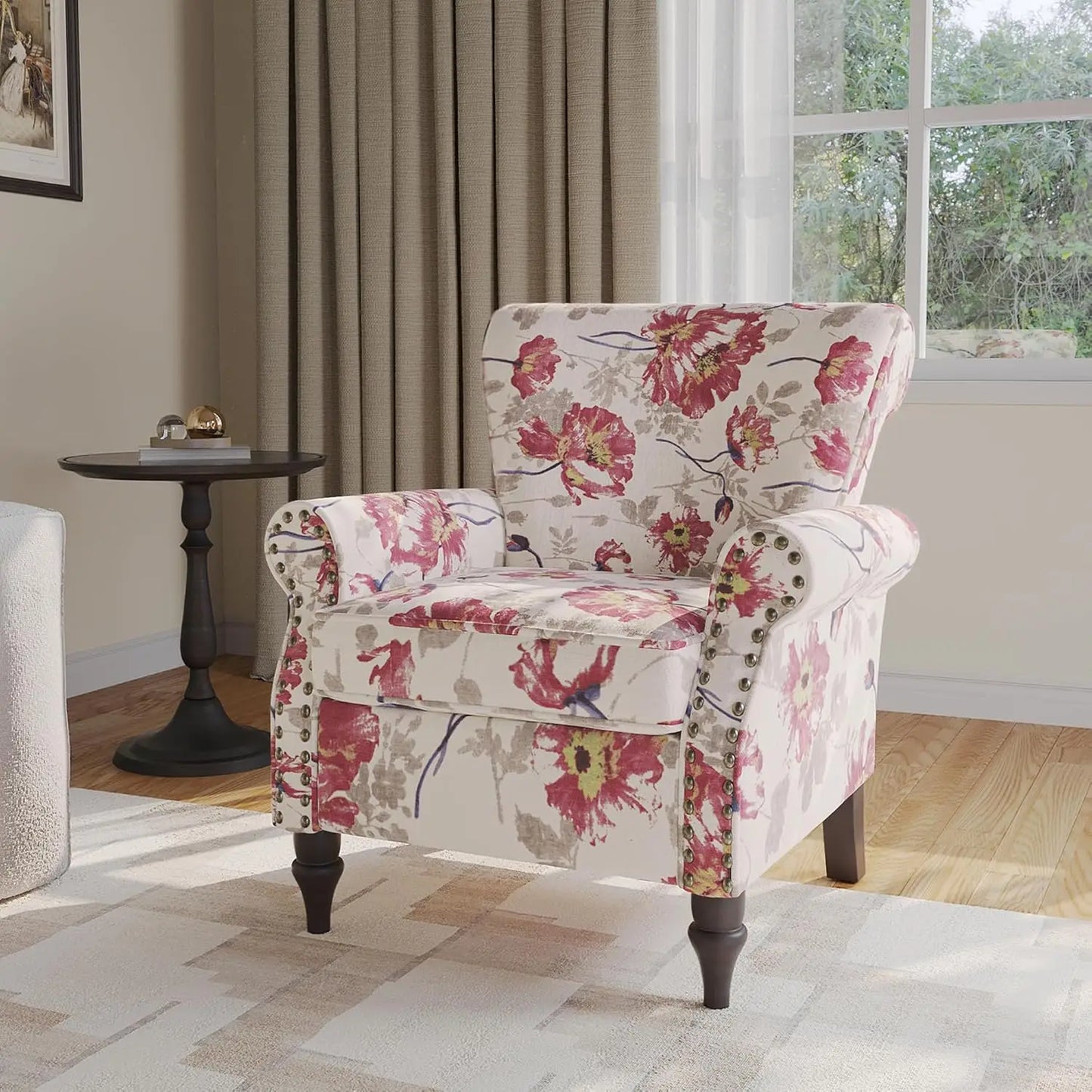 Accent Arm Chair, Upholstered High Back Wingback with Nailhead Trim
