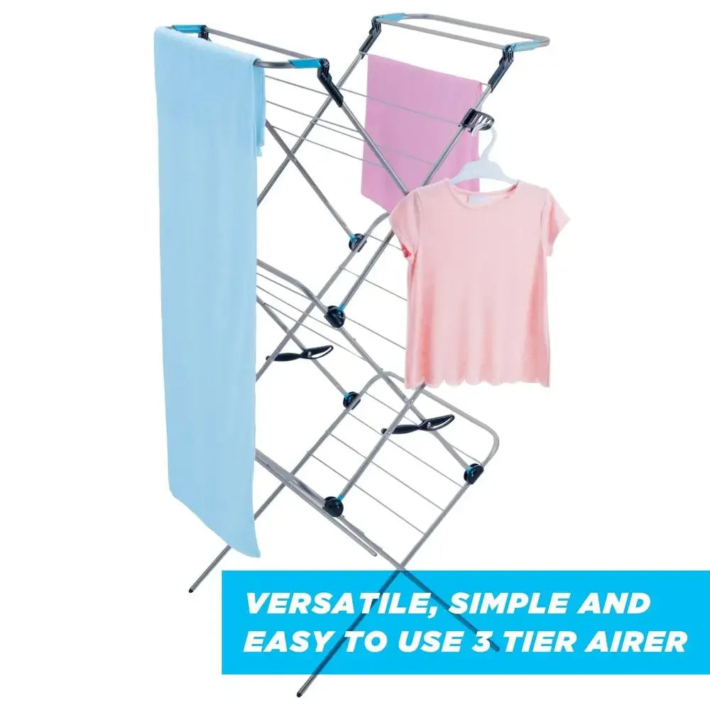 3-Tier Verso 66ft Clothes Rack with Flip-Out Arms, Double Locking, Folding Storage