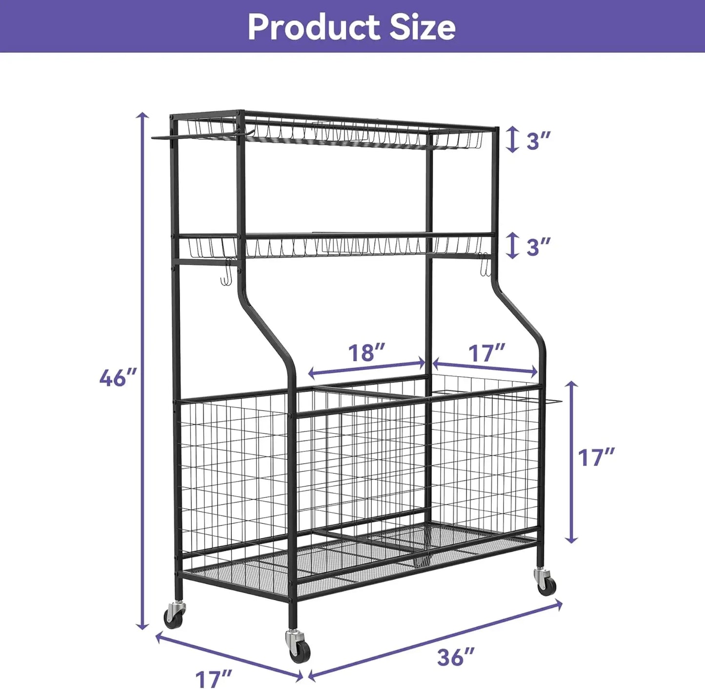 Garage Ball and Sports Equipment Organizer, Kids Ball Storage Rack Indoor/Outdoor.