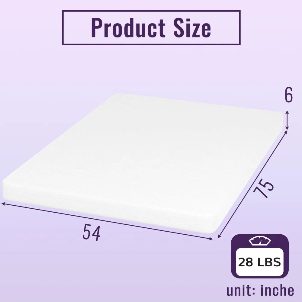 Full Size Gel Memory Foam Mattress, Bamboo Charcoal Infused, Pressure Relief, Bed-in-a-Box
