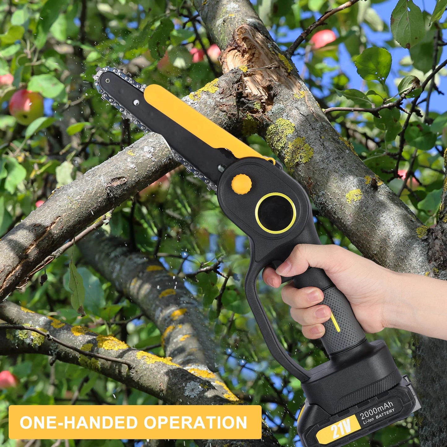 2-in-1 Mini 6" Cordless Chainsaw & Pole Saw – 21V Handheld Electric Saw for Woodworking & Pruning