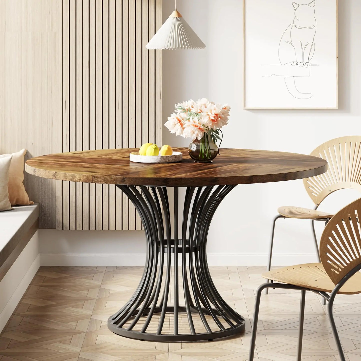 Tribesigns 47" Round Dining Table, Seats 4–6, Farmhouse Industrial Style