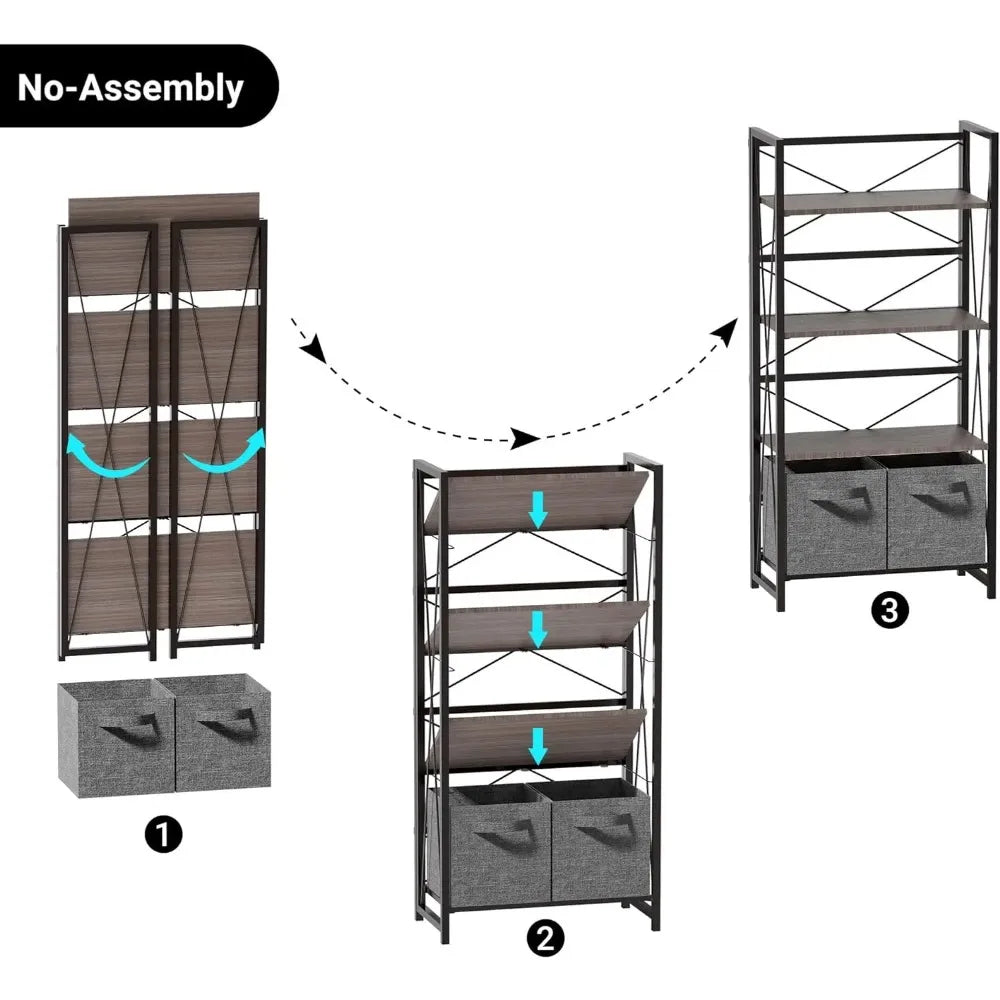Comfort Corner 4-Tier Folding Bookshelf with Collapsible Drawers