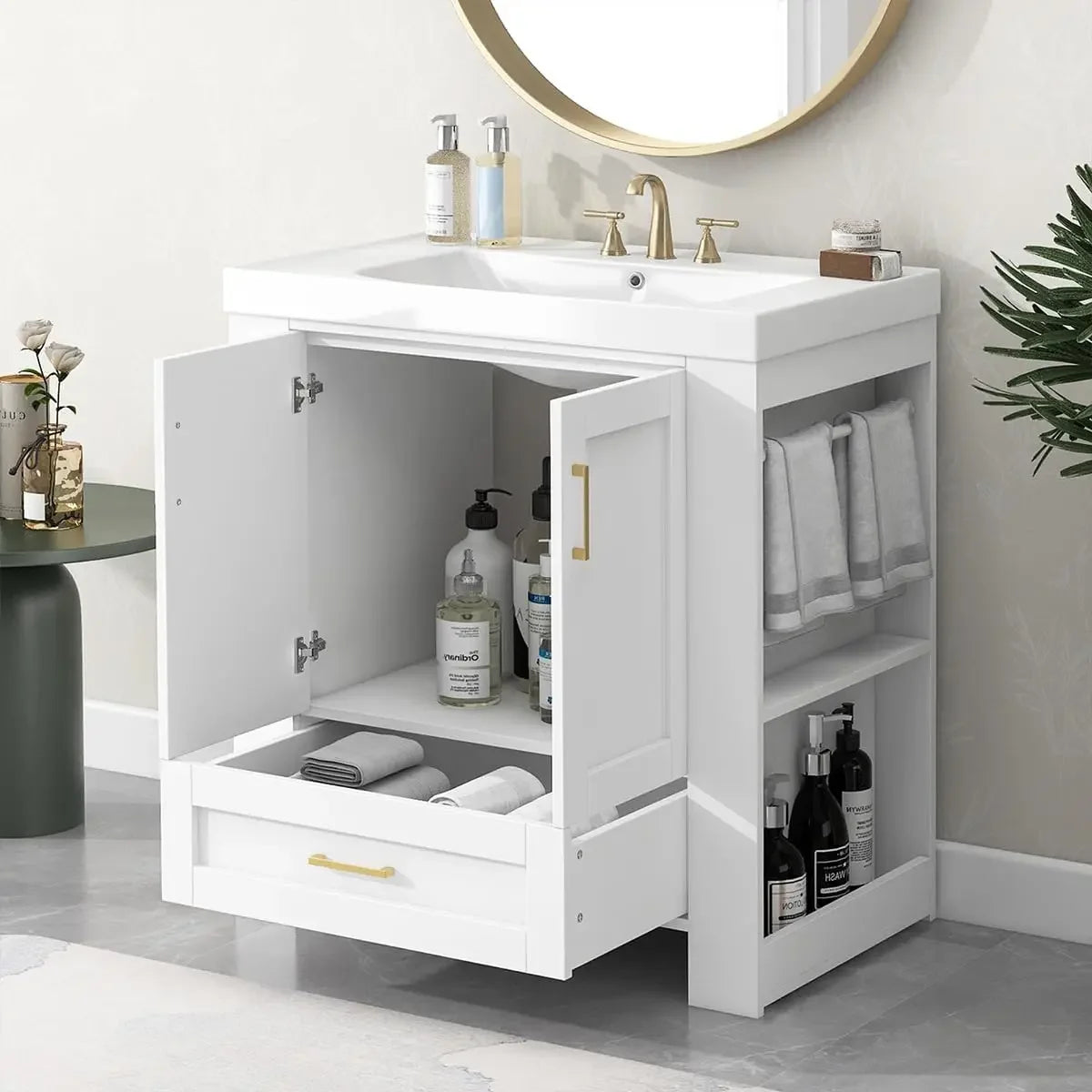Freestanding Bathroom Vanity with Sink, Wood Storage Cabinet and Drawer