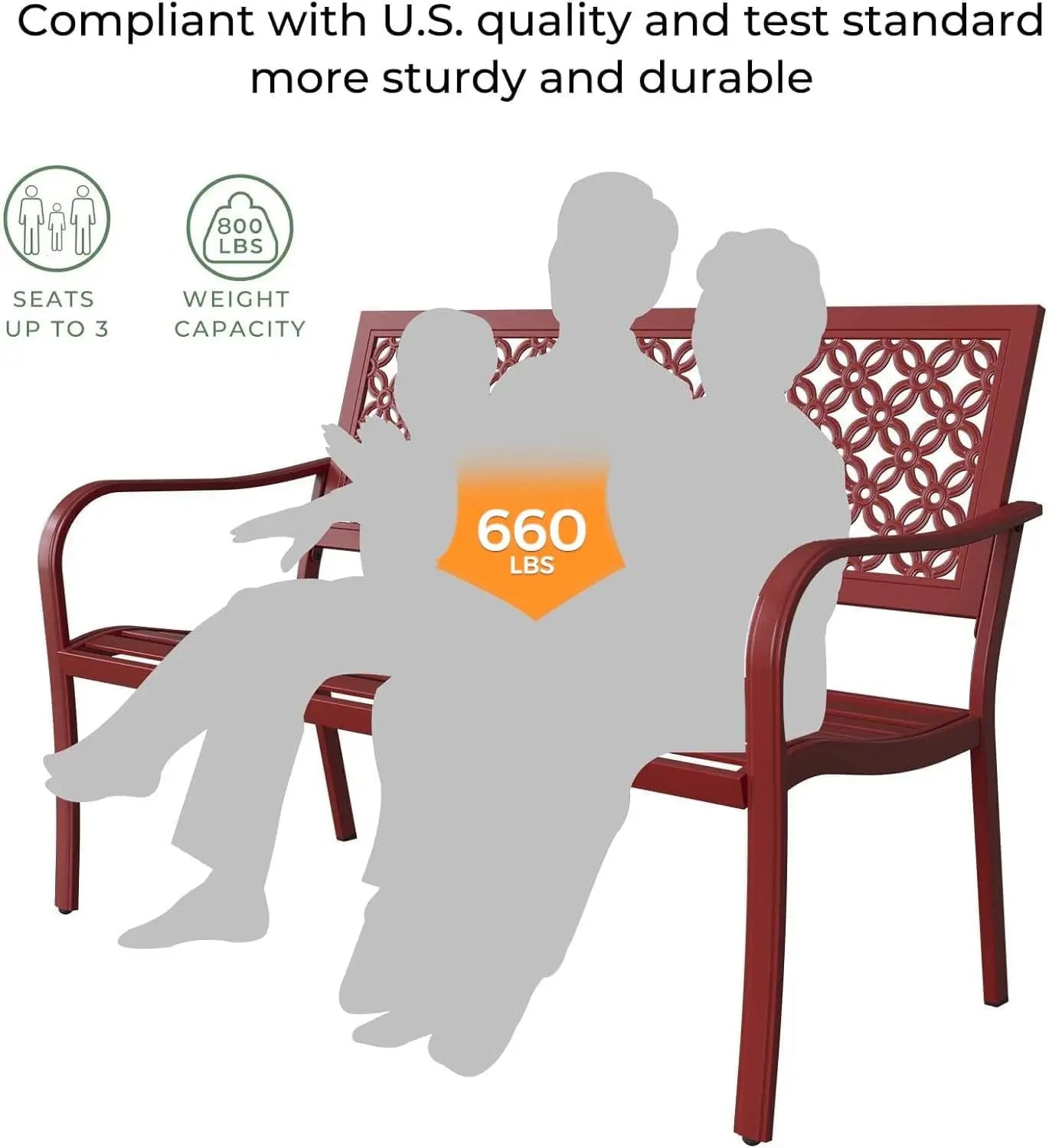 ✅ Outdoor Garden Bench – Powder-Coated Steel Frame with Armrests