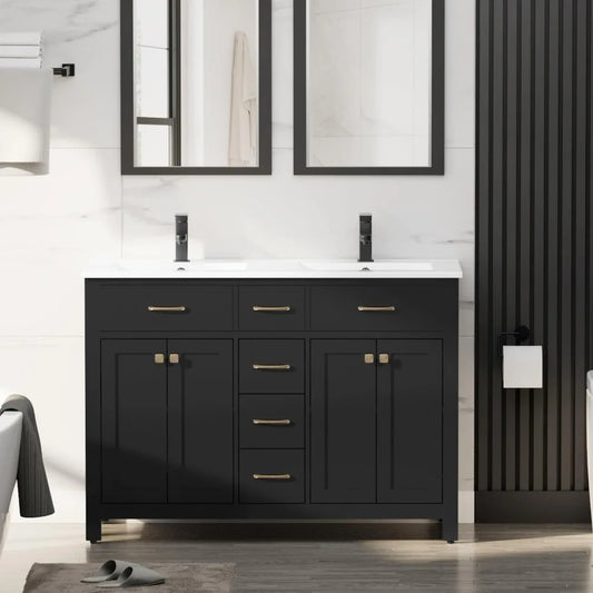 48" Bathroom Vanity Set with Sink Combo & Faucet – 4-Door, 3-Drawer Painted Cabinet