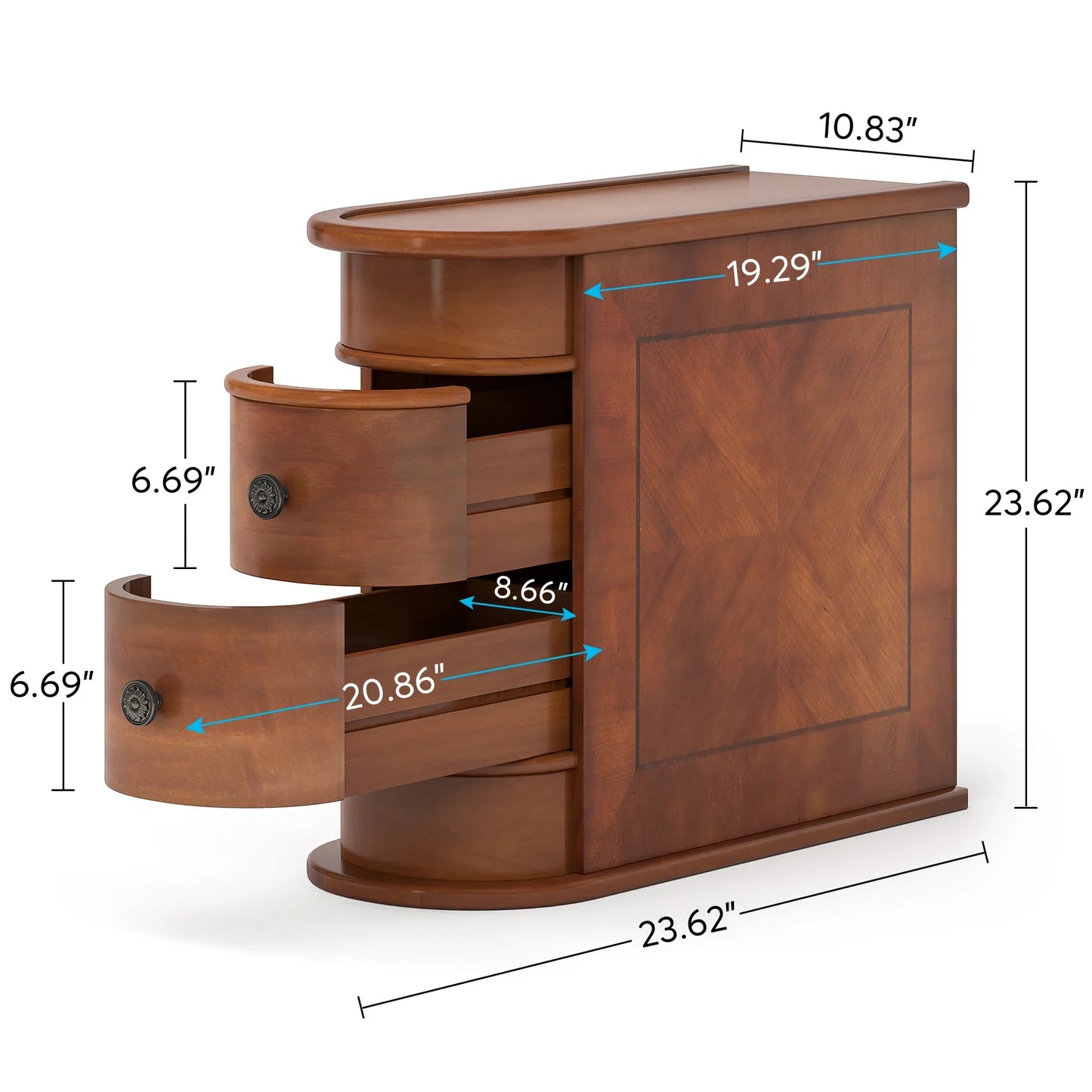 Tribesigns Narrow Bedside Nightstand with Round Solid Wood, 2 Drawers
