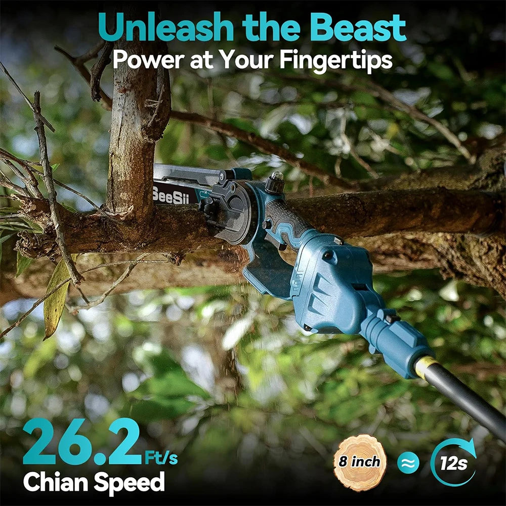 2-in-1 Cordless Electric Chainsaw & Pole Saw – 8" with 3M Extension for Tree Trimming & Pruning