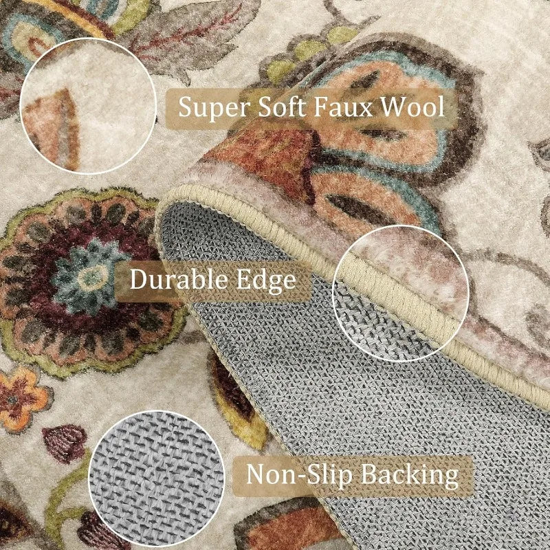 Washable Floral Paisley 3x5 Area Rug, Non-Slip Vintage Accent for Entryway