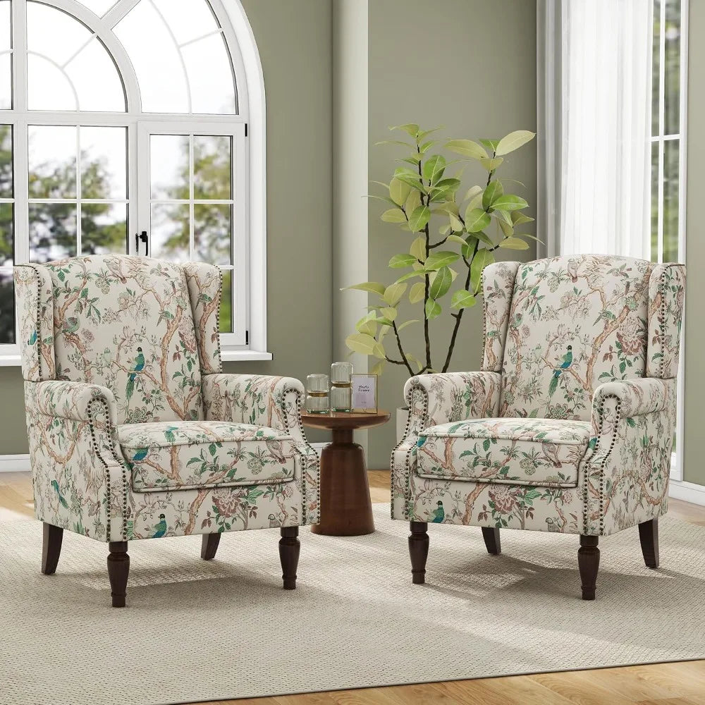 Accent Arm Chair, Upholstered High Back Wingback with Nailhead Trim