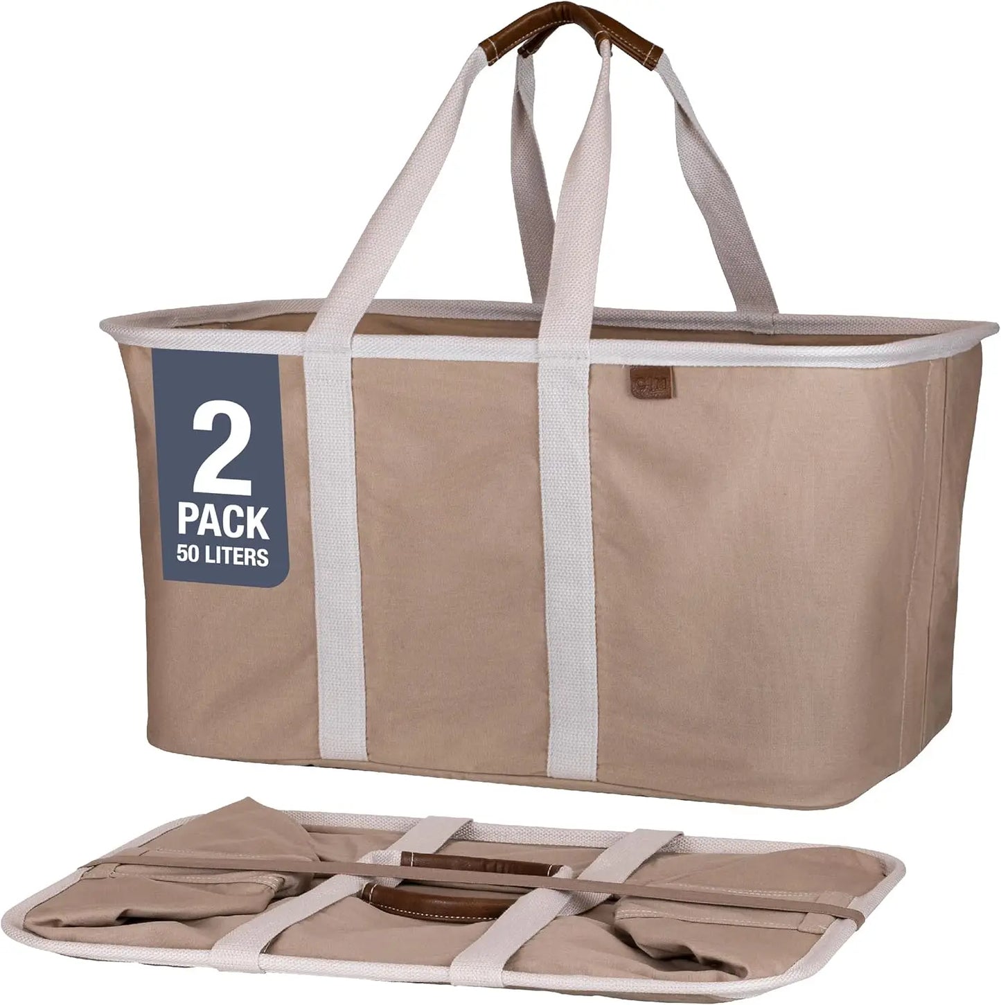 Luxe Herringbone Collapsible Laundry Tote - 2-Pack 50L, Foldable Storage Bins