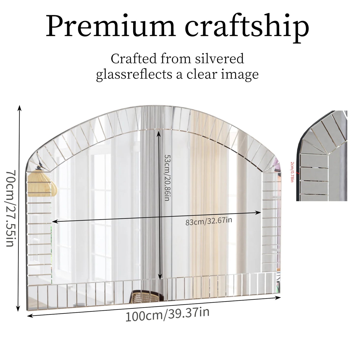 Large Silver Arched Wall Mirror – Venetian-Style Decorative Accent with Beveled Glass