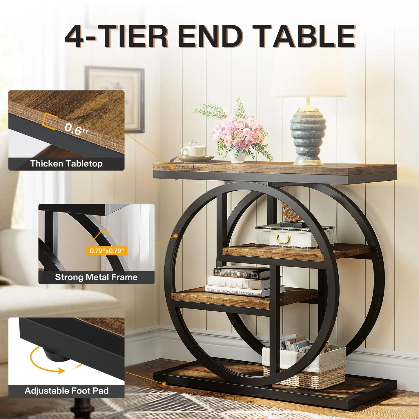 Tribesigns End Table 4-Tier Wood Narrow Side Table with Storage Shelves